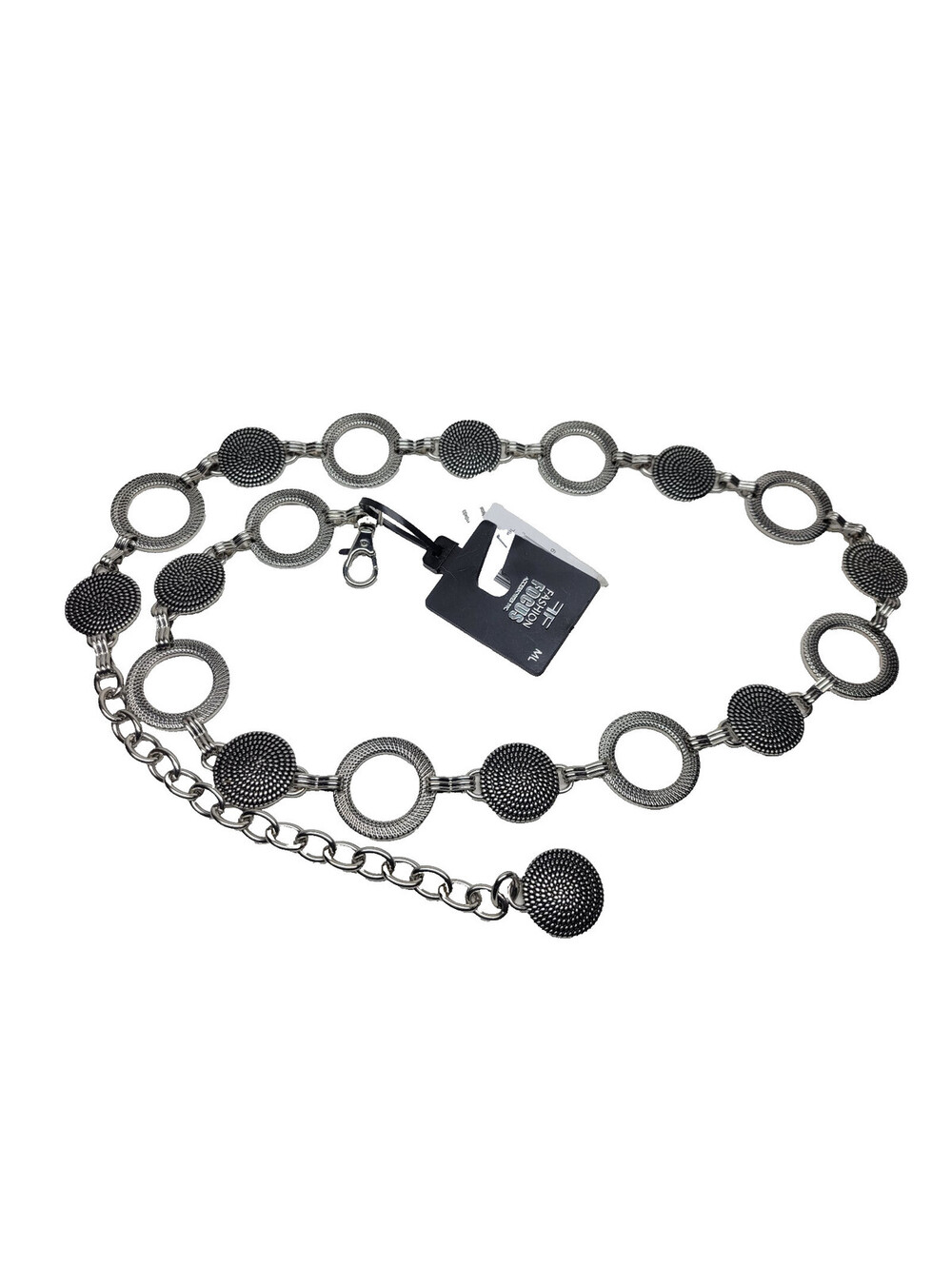Fashion Focus Womens Silver Tone Round Circle Link Chain Metal Belt Size M/L